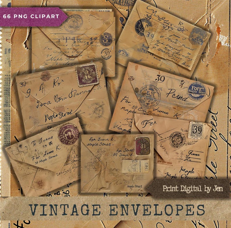 Vintage Ephemera Envelopes PNG Clipart, Digital Download Junk Journal