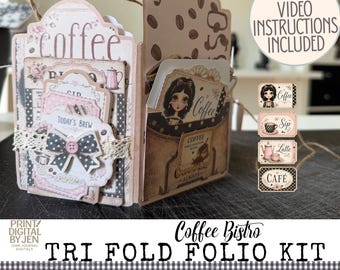 Coffee Bistro Tri Fold Folio Kit – Vintage Junk Journal Pages (Digital Download)