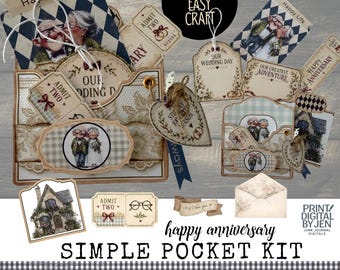 Happy Anniversary Simple Pocket Craft  Kit, 2-Page PDF Junk Journal Printable