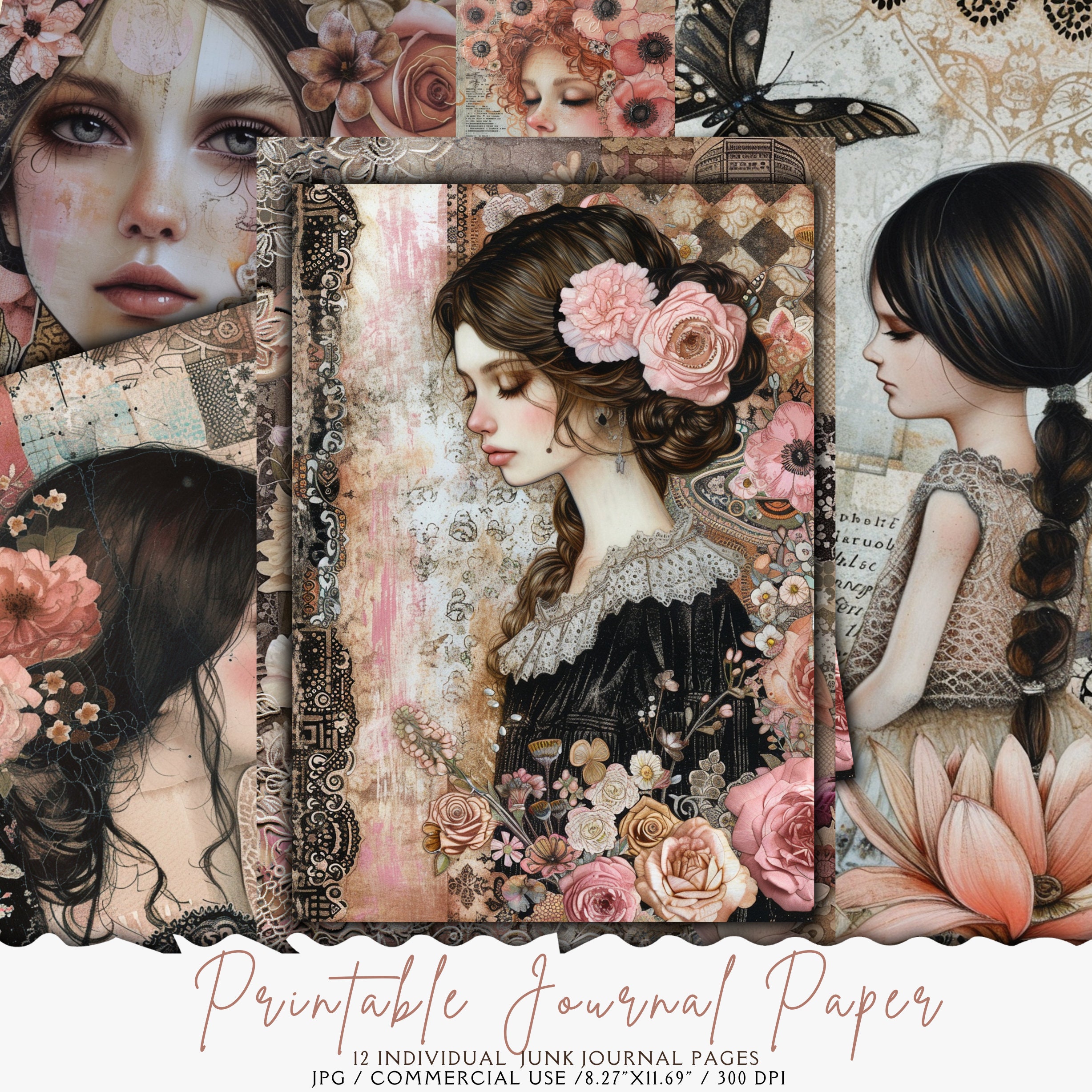 Shabby Chic Girl Junk Journal Paper: Floral Printable (digital Download ...