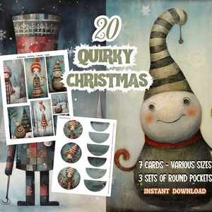Kit caprichoso de diário de Natal Candy Cane, cartões atc, bolsos redondos, meio papel de diário de lixo, páginas de diário de lixo de Natal de inverno