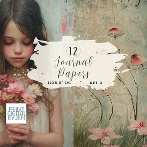 Whimsy Shabby Grunge Girl Junk Journal Half Pages, Collage Printables, Digital Paper, Floral Journal Pages, Digital Collage Sheet, Set 2, CU