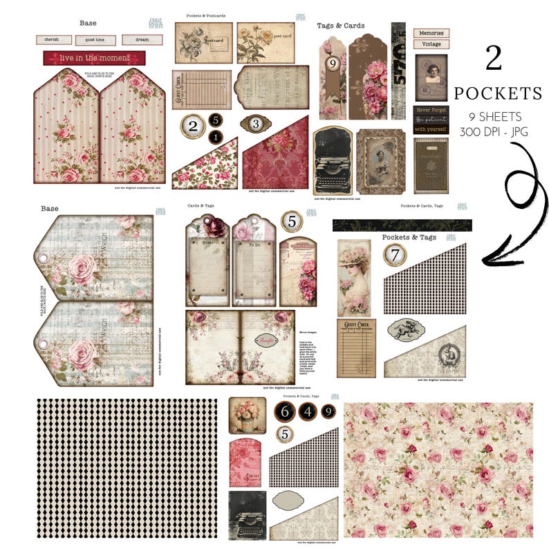 Vintage Roses Junk Journal Pockets: Shabby Chic Paper Craft Kit ...