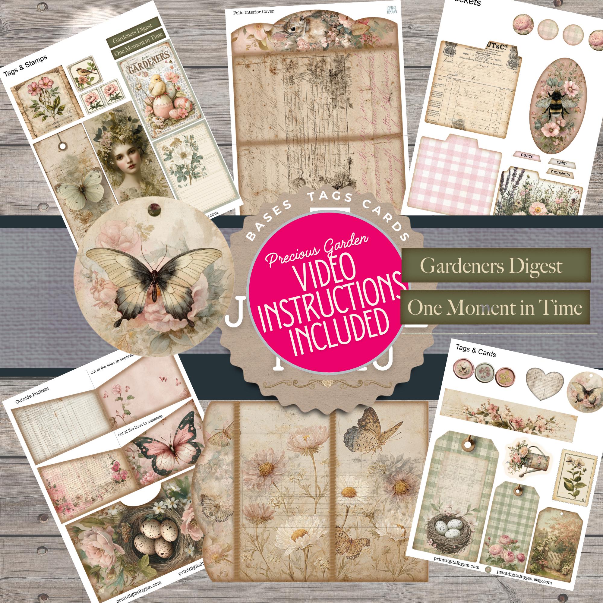 Easter Garden Junk Journal Folio Kit, Vintage Bunny Floral Ephemera (30 ...