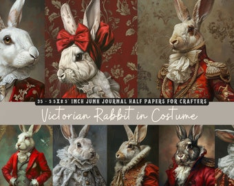 Victorian Rabbit Junk Journal Papers: Costume Bunnies, Scrapbook (Digital Download)