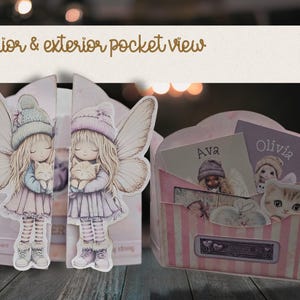 Kit folio mignon Besties de la Saint-Valentin avec ailes de papillon, journal numérique indésirable, folio pliant fantaisie à double porte, dossier chargé, encart de journal