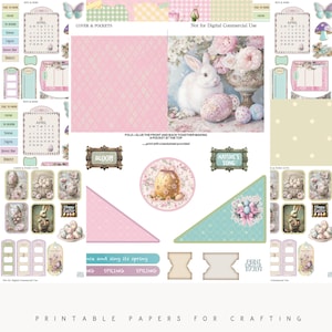 Cartão de bolso Spring Folio para impressão, Folio de Páscoa, Kit Folio para impressão, Diário de lixo, Mini pasta de bolso, Ephemera, Bolso carregado, Coelho