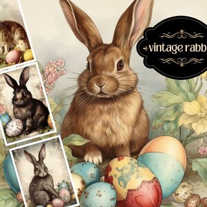 Pacchetto di carta digitale di Pasqua con coniglietto vintage, pacchetto di carta con coniglio vintage per scrapbooking, biglietti, inviti e per il diario spazzatura