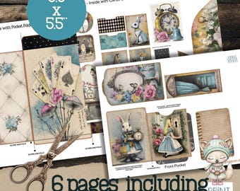Alice Junk Journal Printable Coin Envelope Kit - Wunderland Ephemera Bastelprojekt
