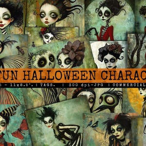 Personajes de Halloween, Película de terror de Halloween, páginas de diario imprimibles, diario basura espeluznante, kit de diario digital, diario imprimible