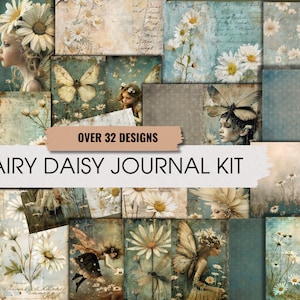 Kit de diário de lixo Fairy Daisy, papéis florais para impressão, etiquetas, itens efêmeros, artesanato em papel, folha de colagem 11 x 8,5, cartões de diário, Daisy, kit de fadas