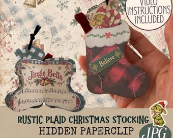 Rustic Christmas Stocking Hidden Paperclip Illusion Pocket (Digital Download)