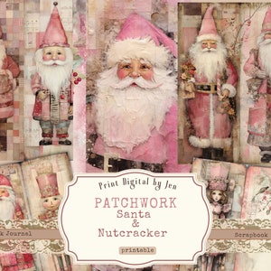 Colagem de retalhos de Natal do quebra-nozes rosa Santa, papéis altos e finos para impressão de diário de lixo para diário de lixo, álbum de recortes, kit de papel digital