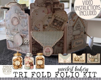 Sweetest Little Bakery Trifold Folio Kit  Junk Journal Ephemera (Digital Download)