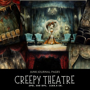 Gothic Theatre Junk Journal Printable Backgrounds Papers Vintage Theatre Junk Journal Pages collage sheets scrapbooking cards ephemera