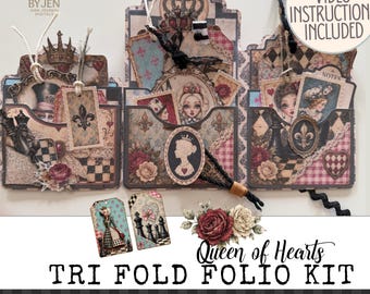 Queen of Hearts Tri Fold Folio Kit | Vintage Royal Junk Journal (Digital Download)