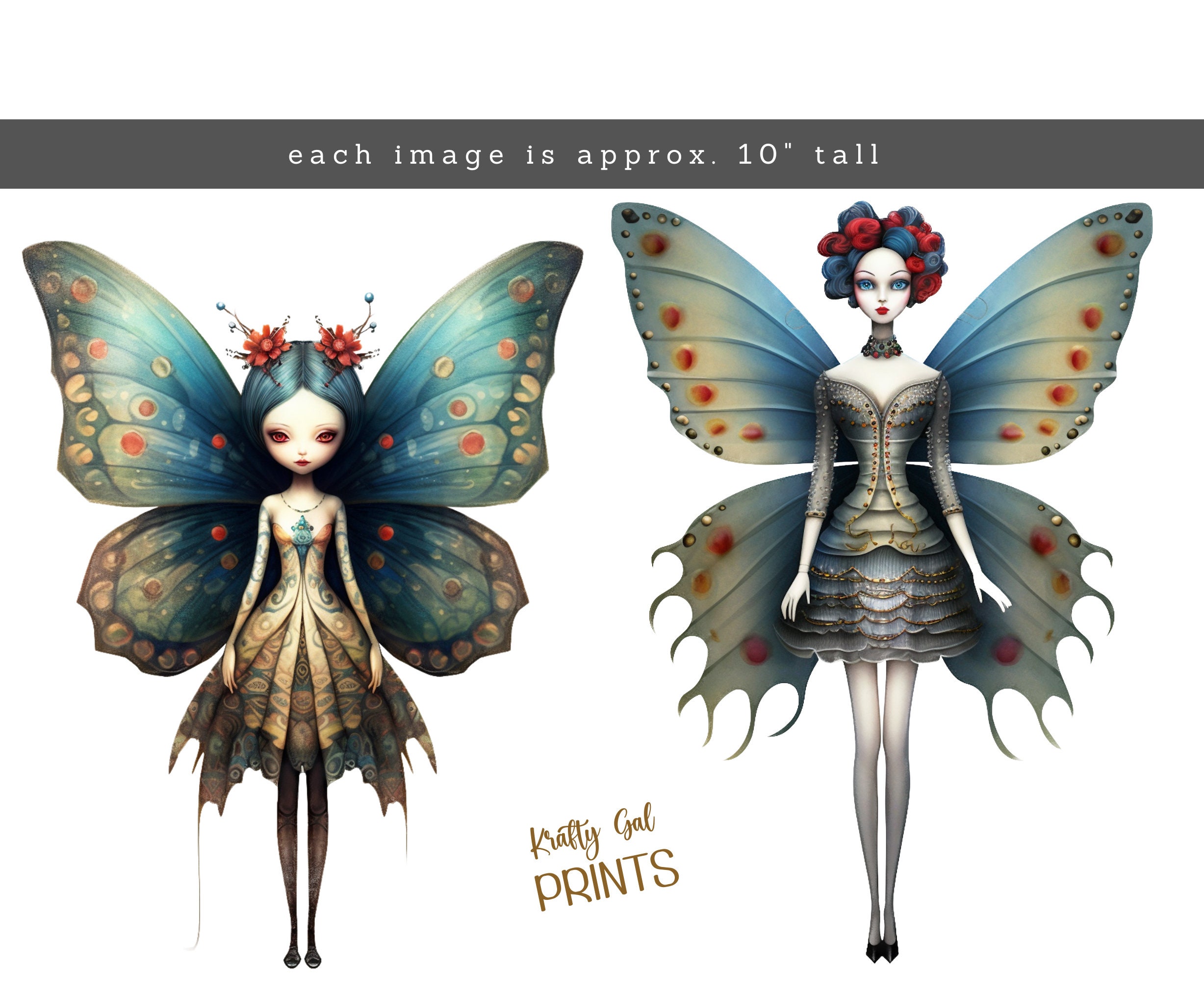 Butterfly Fairy Girl Clipart Bundle: Watercolor Fantasy PNG (digital ...