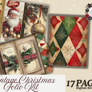 Kit de mini-journal indésirable à trois volets de Noël, kit de mini-journal indésirable à faire soi-même en hiver cosy, kit de dossier folio pliable numérique à insérer dans une poche, éphémères