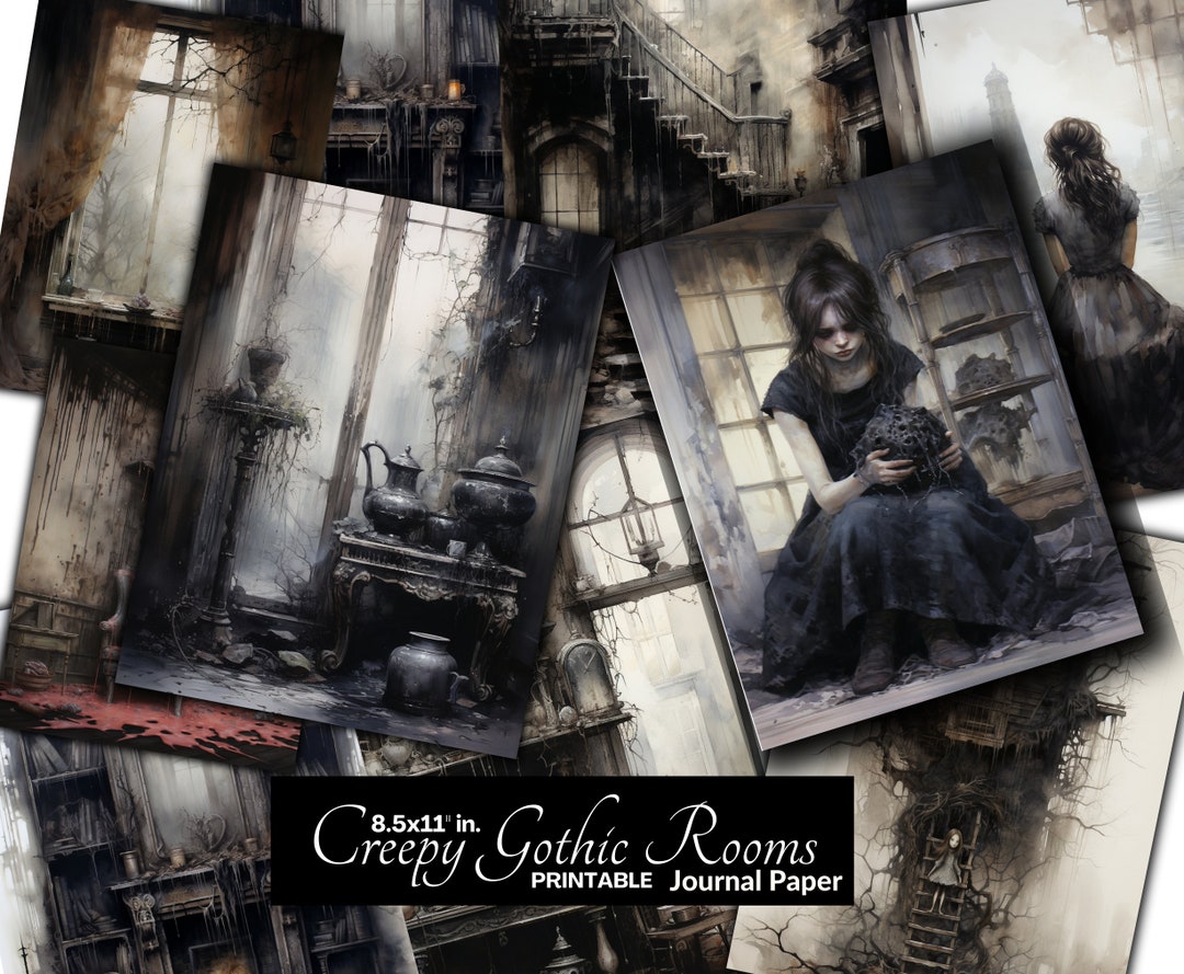 Gothic Halloween Junk Journal Pages: Creepy Grunge Rooms (digital ...