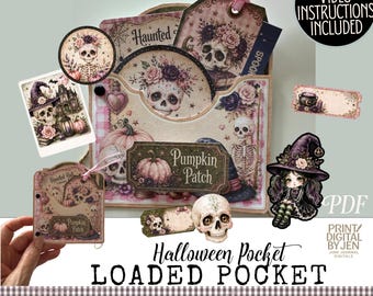 Vintage Halloween Ephemera Pocket Kit, Junk Journal Craft (Digital Download)