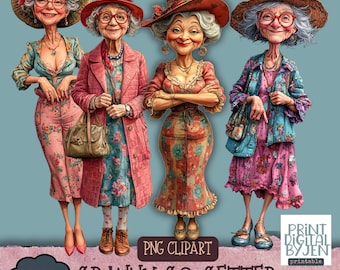 53 Quirky Granny PNG Clipart, Mixed Media Junk Journals, Junk Journal Elements, Digital Art Scrapbooking, Quirky Elderly people pngs