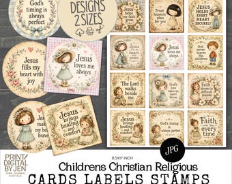 Children's Christian Labels & Stamps – Bible Verse Stickers, Sunday School Journal Tags (Digital Download)