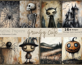 Halloween Digital Paper, Halloween Scrapbook Kit, Gothic Junk Journal Supplies, Creepy Collage Sheet, Halloween Printable Scrapbook Paper