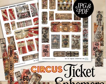 Circus Vintage Ticket Ephemera: Junk Journal Printable (Digital Download)