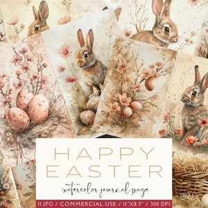 Osterhasen Junk Journal Kit Ostereier Vintage Ephemera Bunny Journal Digitales Papier für Scrapbooking Kaninchen Aquarell Printable Seiten