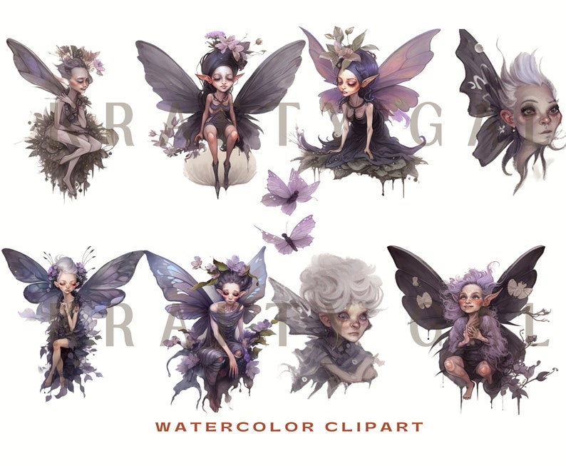 Watercolor Mystical Fairy Clipart Dark Fairytale Fantasy PNG Digital ...