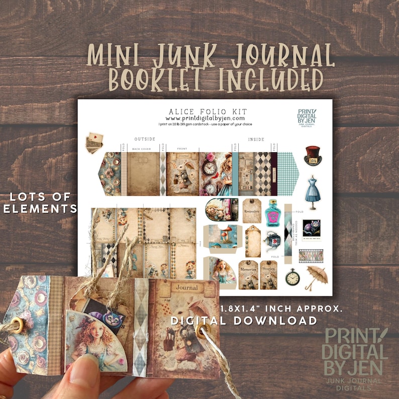 Alice Mini Folio Kit - AIW Junk Journal Kit JPG & PDF With ...