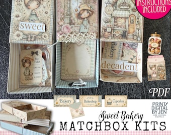 Sweet Bakery Matchbox Kits, 3 Printable Crafts for Adults & Kids