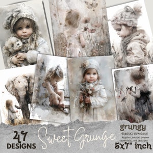 Kleines Mädchen Junk Journal, Junk Journal Postkarte Größe, Shabby 5x7 Bilder, DIY Grußkarte, Junk Journaling, digitale Karte, kommerzielle Nutzung
