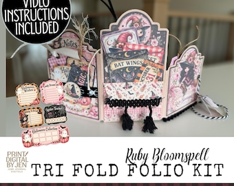Ruby Bloomspell Tri Fold Folio Kit, Witchy Halloween Junk Journal (Digital Download)