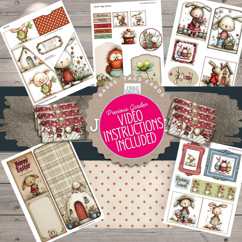 Bunny Junk Journal Easter Folio Kit Digital Ephemera Pockets Tags 8 ...