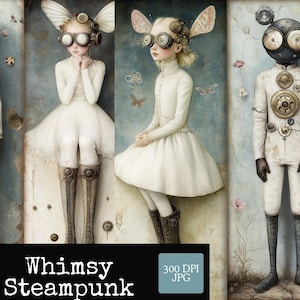 Imágenes Steampunk Jpeg, personajes Steampunk neutrales, 2 tamaños, CU, fabricación de tarjetas, revistas basura, arte digital, Gear Head Steampunk Winter White