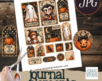 Vintage Halloween Ephemera Pack, 70+ Piece Journal Elements (Digital Download)
