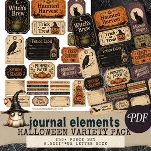 Halloween Ephemera Variety Pack, 150+ Printable Journal Elements (PDF Download)