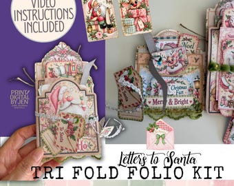 Letters to Santa Tri Fold Folio Kit, Christmas Junk Journal Printable (Digital Download)
