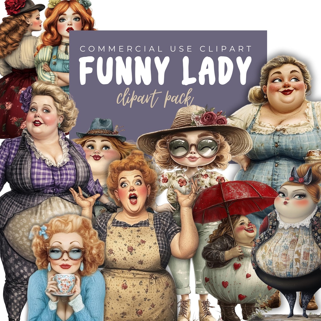 Quirky Ladies PNG Clipart: Watercolor Funny Girl Graphics (digital ...