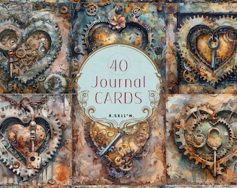 Steampunk Heart Journal Cards: Grungy Collage Sheets (Digital Download)