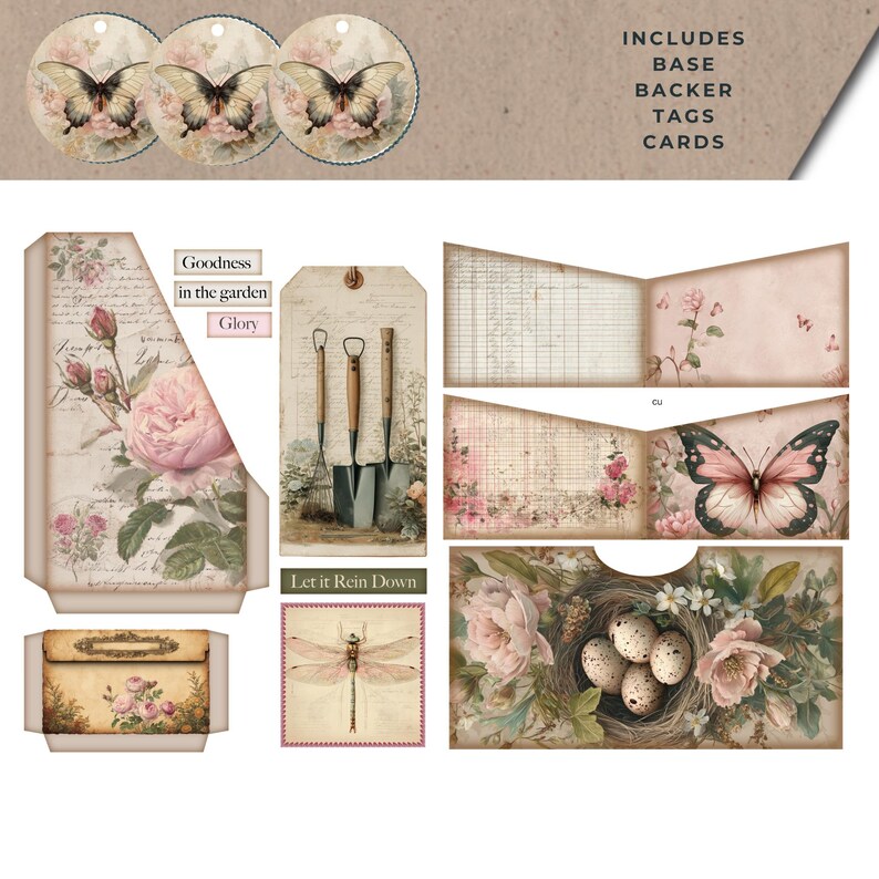 Easter Garden Junk Journal Folio Kit, Vintage Bunny Floral Ephemera (30 ...