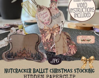 Nutcracker Ballet Christmas Stocking Hidden Paperclip Illusion Pocket, Junk Journal Printable, Digital Download