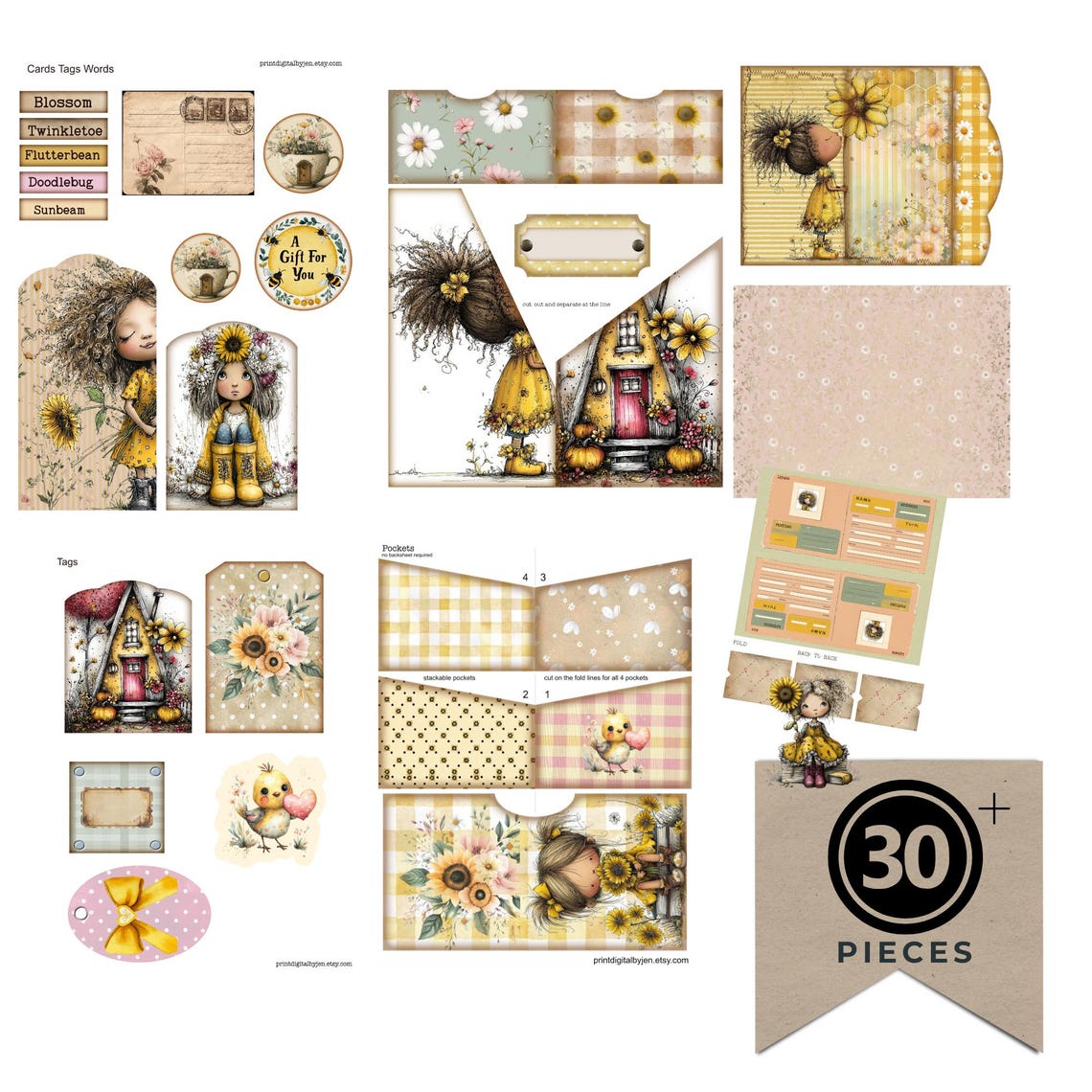 Sunflower Girl Junk Journal Digital Folio Kit Printable Ephemera - Etsy