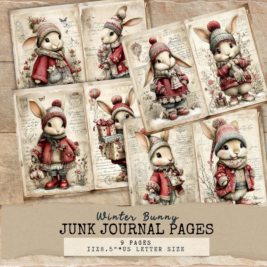 Winter Bunny Junk Journal Pages – Vintage Christmas Ephemera (digital ...