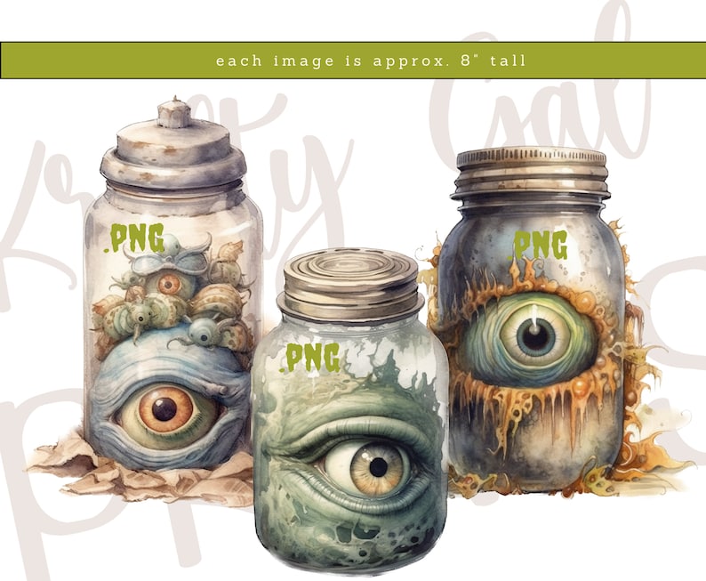 Eyeballs in a Jar, Watercolour Halloween Jars Clipart Bundle, Spooky