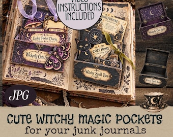 Witchy Magic Spellbox Illusion Pockets Kit, Halloween Junk Journal Printable (Digital Download)