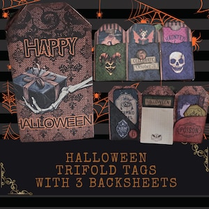 Cute Halloween Trifold Tag Kit, Pocket Tags, Loaded, Junk Journal Kit, Printable Ephemera, Insert, Scrapbook, Download, Halloween, Tags Kit