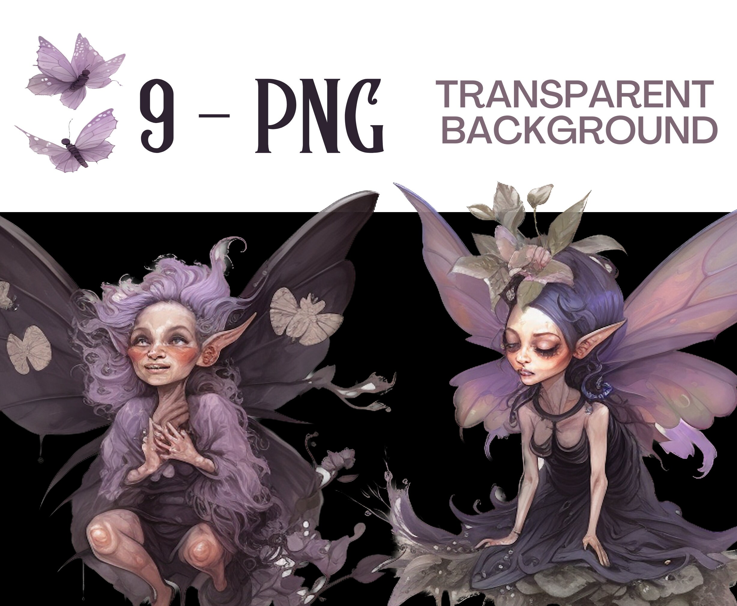 Watercolor Mystical Fairy Clipart Dark Fairytale Fantasy PNG Digital ...