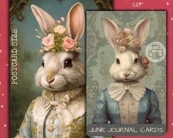 Victorian Bunny Junk Journal Cards: Floral Ephemera (Digital Download)